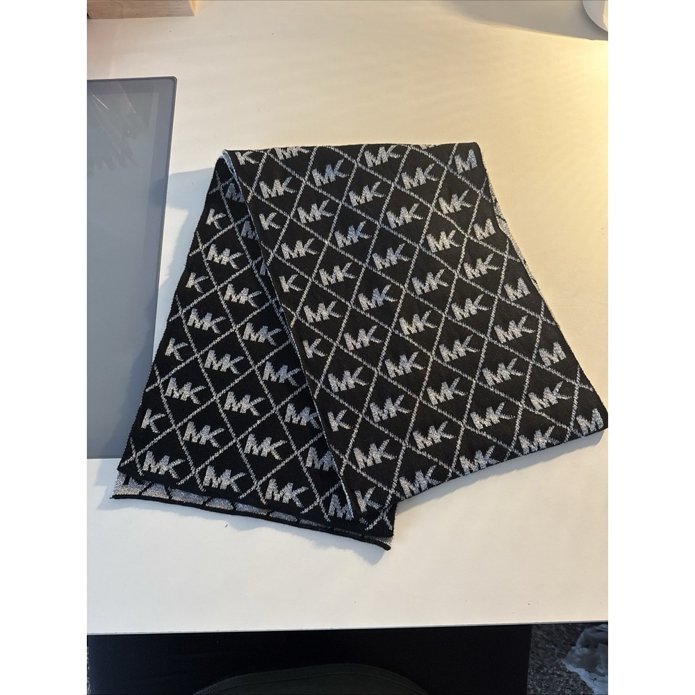 Michael Kors Scarf Womens Black Silver MK Monogram Reversible
